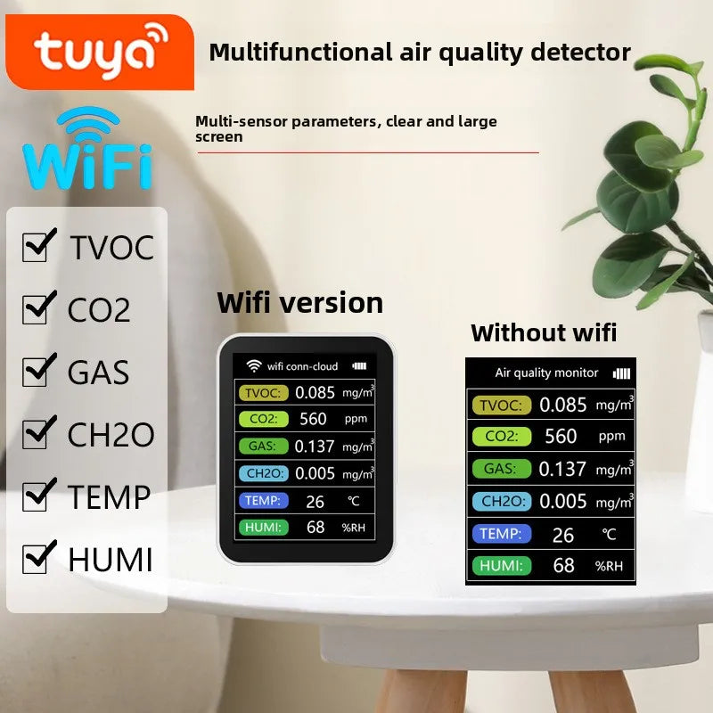Smart Air Quality Monitor With Semiconductor Sensor For Home Office Real Time Detection PM2 5 CO2 Temperature Humidity