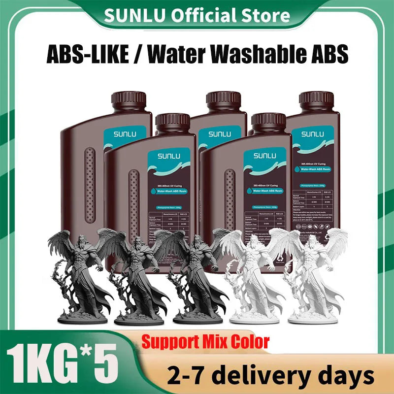 SUNLU ABS-Like 3D Printer Resin – 405nm Rapid UV-Curing, Water Washable, 1000g Bottle