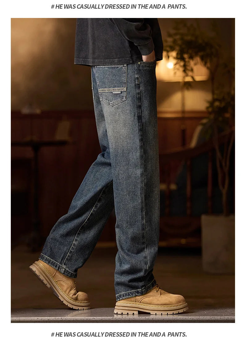 Mens Blue Elastic Waist Jeans Relaxed Fit With Zipper Button