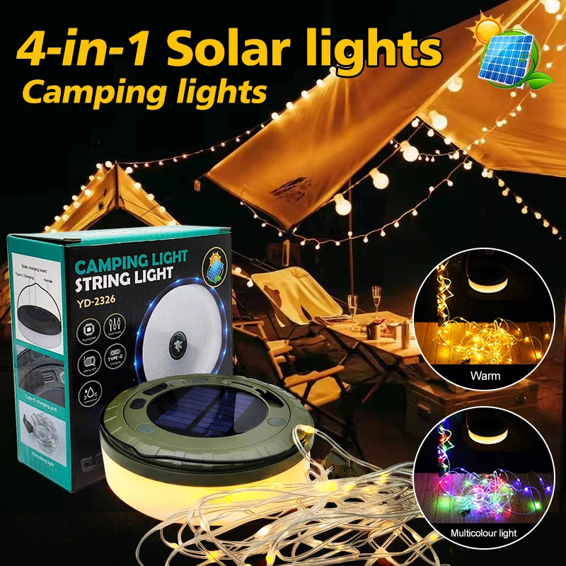 Solar Outdoor Camping Light 10 Meter String Light RGB LED Tent Atmosphere Light With Hook