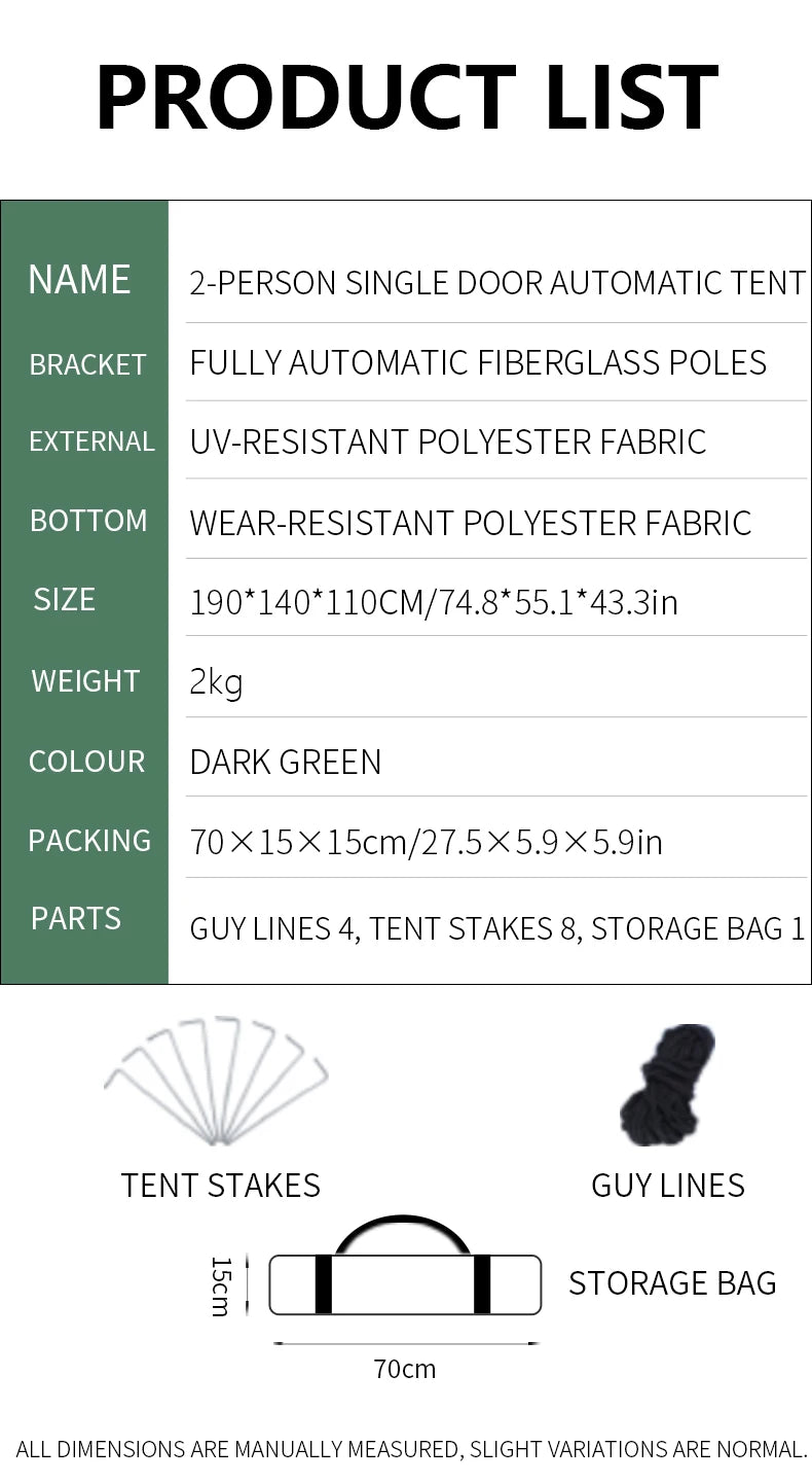 Outdoor Camping Tent Fully Automatic Quick Setup Foldable Double Layer For Overnight Stay