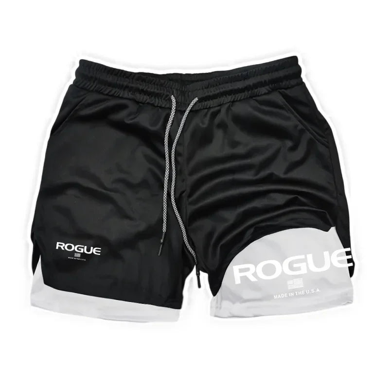 Rogue Gyms Men's 2-in-1 Double Layer Sports Shorts - Built-in Compression Liner for Training