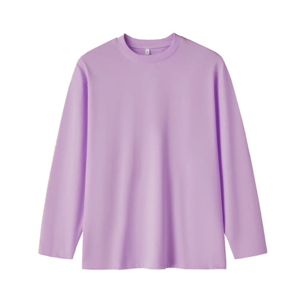 Men’s Long Sleeve Cotton T-Shirt Solid Color Autumn Baggy Streetwear