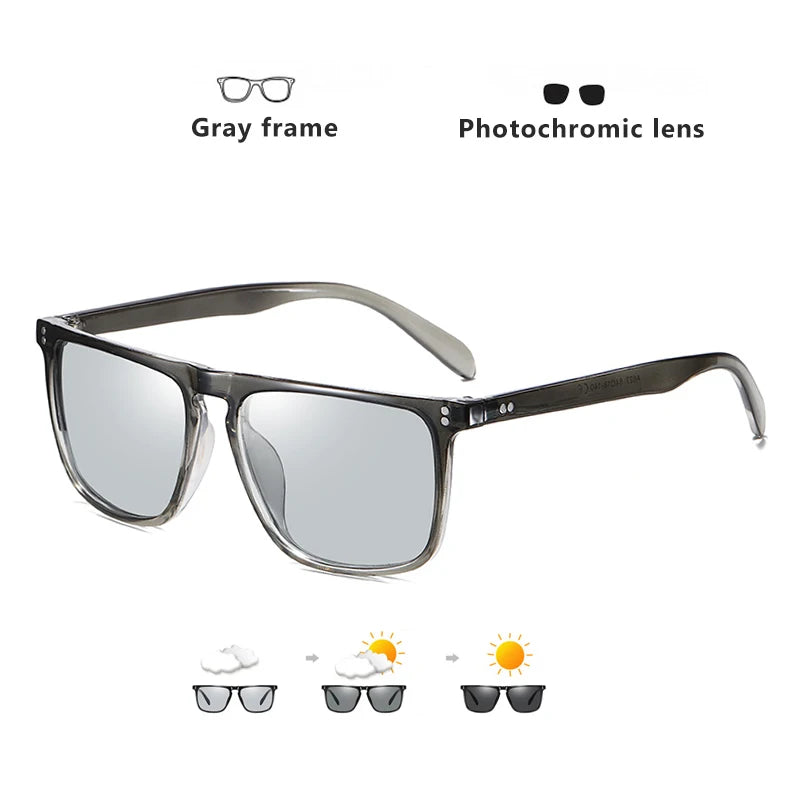 Rivet Square Photochromic Sunglasses Polarized Driving Glasses Men Women