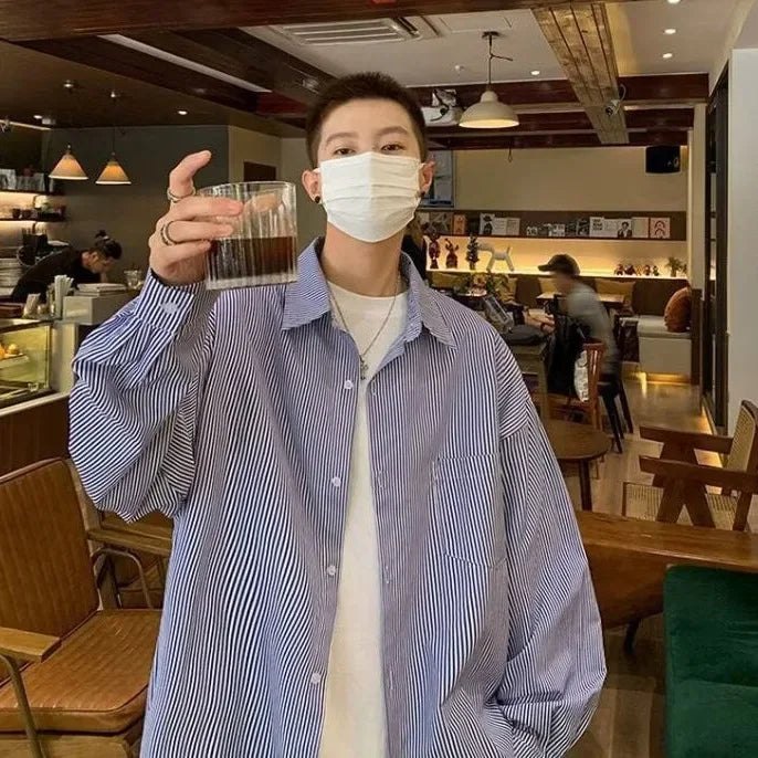 Casual Oxford Cloth Long Sleeve Shirt Men's Spring Summer New Style Hong Kong Style Japanese Stripe Thin Casual Workwear Jacket