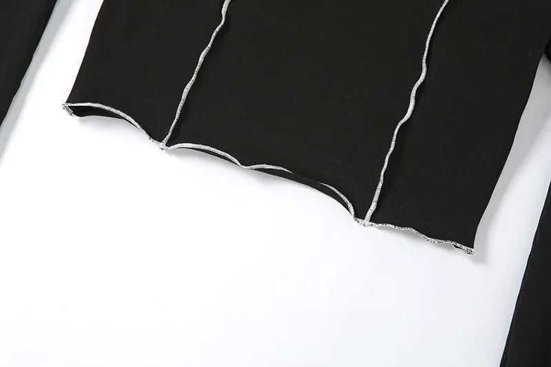 Patchwork Black T-shirts Gothic One Shoulder Sleeve Y2k Crop Tops Ruffles Hem Hip Hop Techwear Women Tees 2025