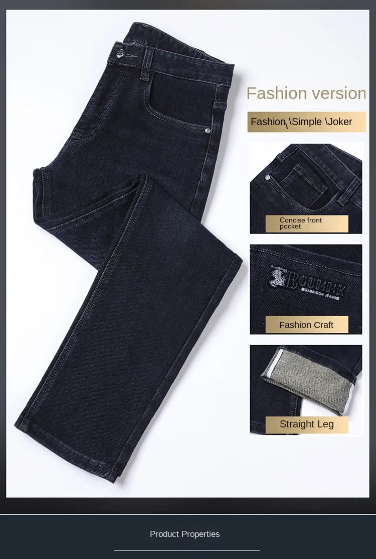 Mens Straight Leg Jeans High Quality Light Luxury Embroidered Casual Versatile Fashion Slimming Smooth Silhouette Style