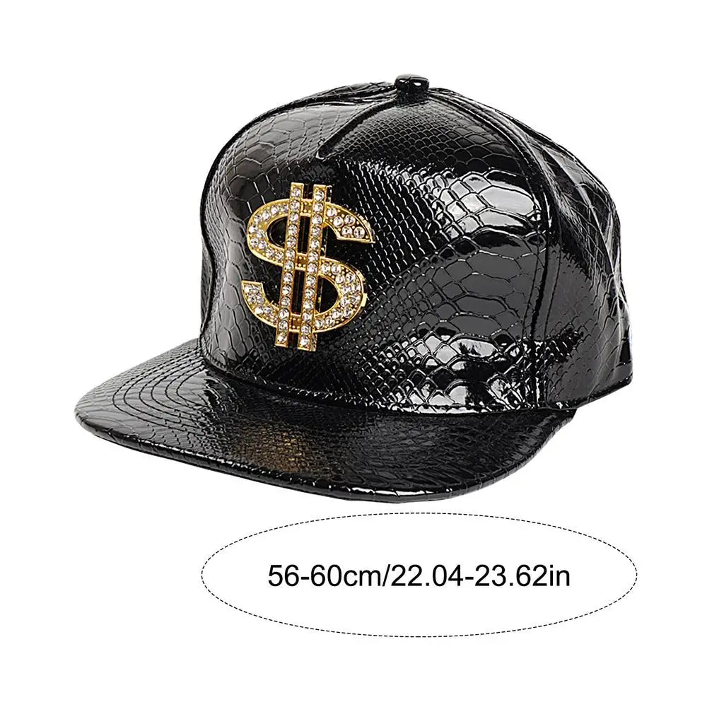 Crocodile Hip Hop Cap – Gold Dollar Sign Flat Brim Fitted Hat for Youth