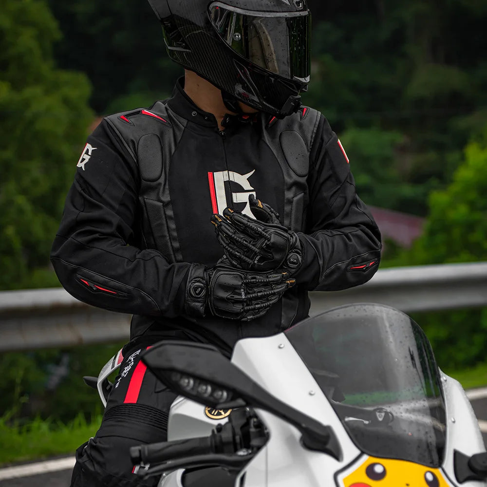 Motorcycle Jacket Leather Oxford Winter Jacket for Men and Women with 7 Protective Pads