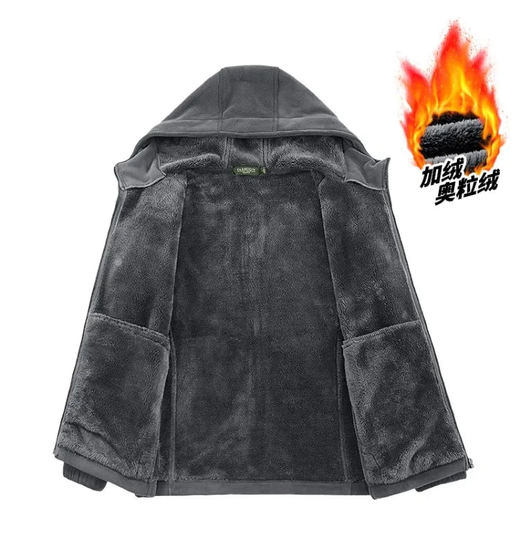 Men’s Fleece Hoodie Jacket 2025 New Thermal Warm Outdoor Sports Running Windproof Plus Size Coat for Men