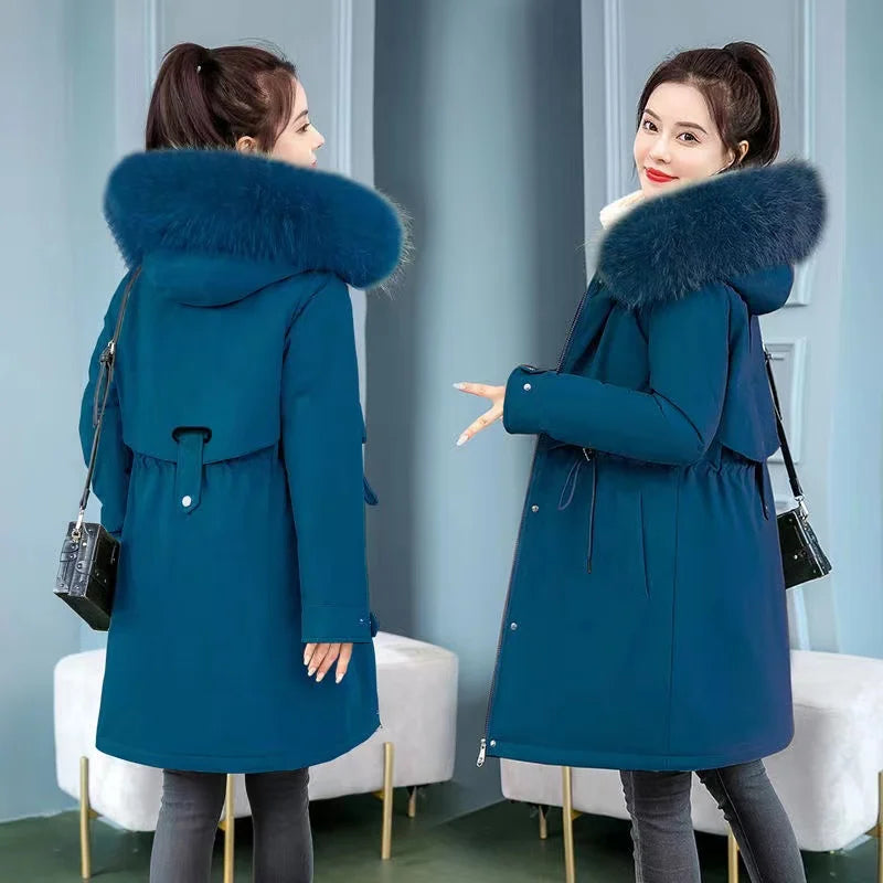 2023 Oversized 6XL Female Parka Winter New Loose Wool Liner Jacket Women's Thick Hooded Coat Ladies Warm Padded Long Snow Parkas - trendingshoping.com