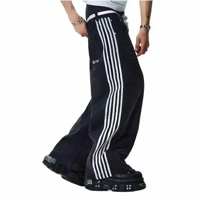 Jeans Spring and Autumn European and American wide-leg loose alien pattern trousers 2024 new high street trend hip-hop men - trendingshoping.com
