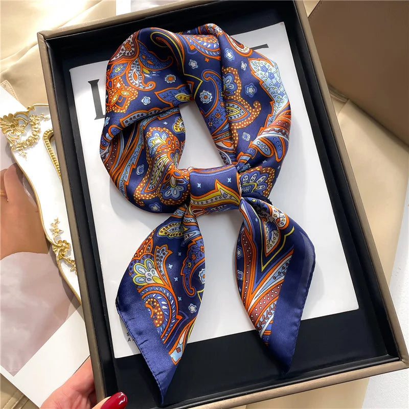 New Paisley Houndstooth Printed Square Scarf Coffee Color Thin Smooth Neck Scarf Vintage Style Sunscreen Headscarf For Women