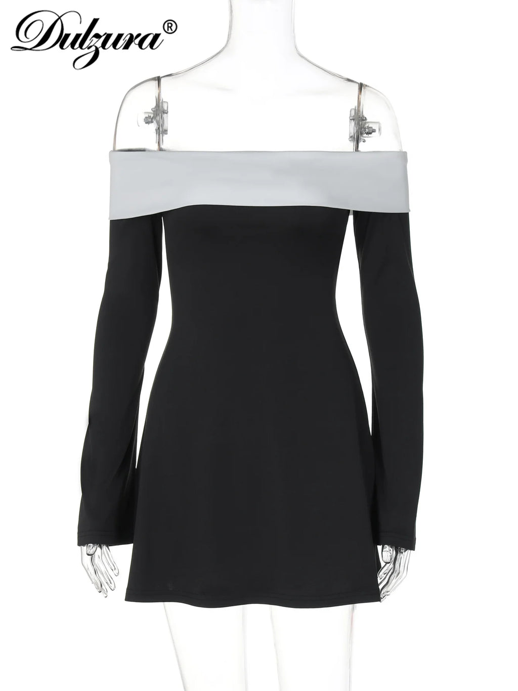 Dulzura Women's Off-Shoulder Long Sleeve Mini Dress - Slim Fit Sexy Party Clubwear