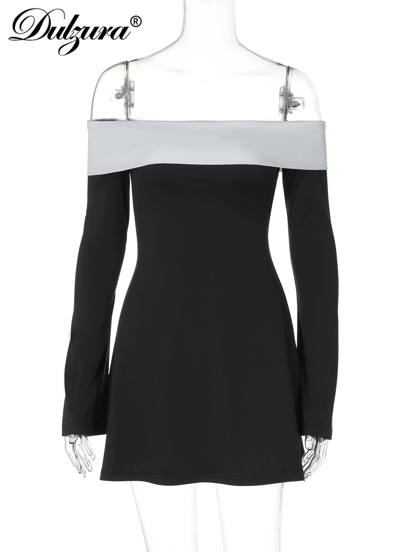 Dulzura Women's Off-Shoulder Long Sleeve Mini Dress - Slim Fit Sexy Party Clubwear