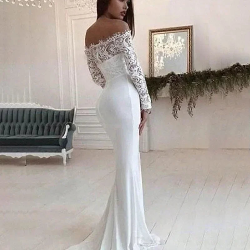 Fashion Women's French Wedding Dress – Sexy Elegant Lace Evening Gown, Long Summer Vestidos
