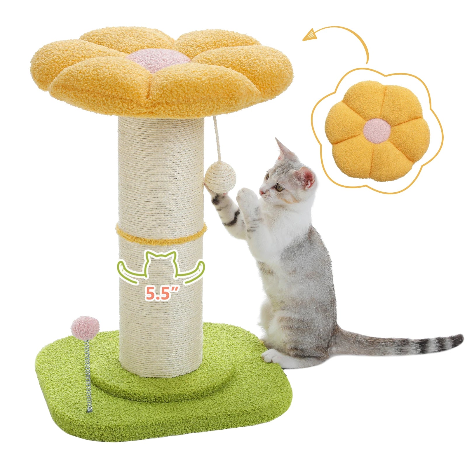 Flower Cat Scratching Post Small Cat Tree Tower Cat Scratcher for Indoor Cats with Super Thick Scratching Post Removable Cat Bed - trendingshoping.com