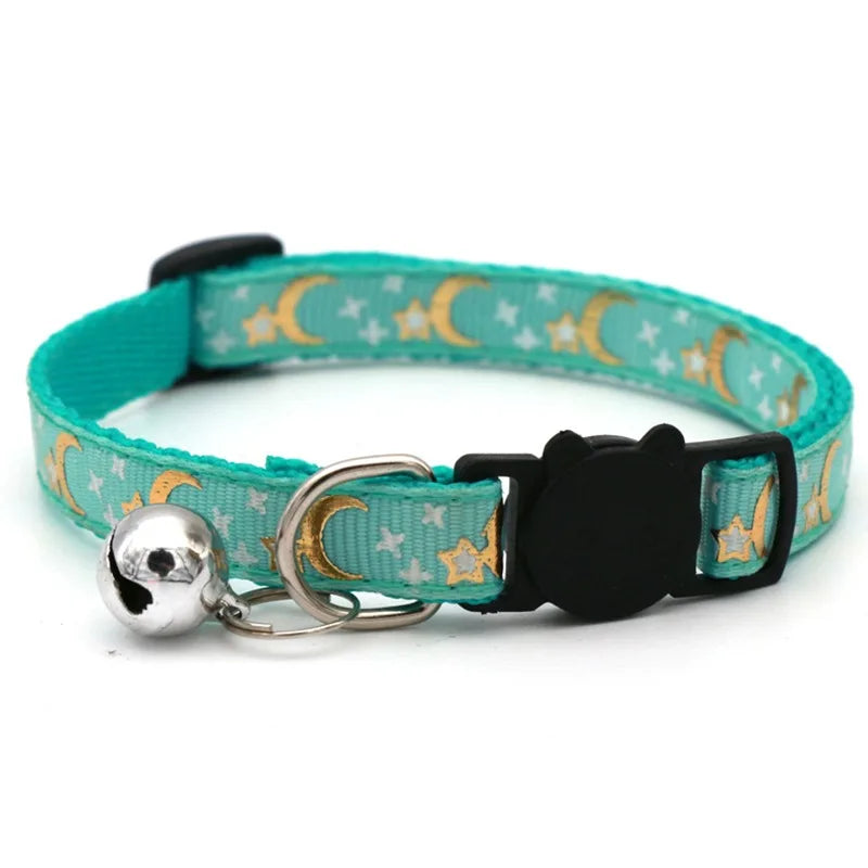 Pet Collar with Bell Adjustable Cartoon Print for Dogs Cats