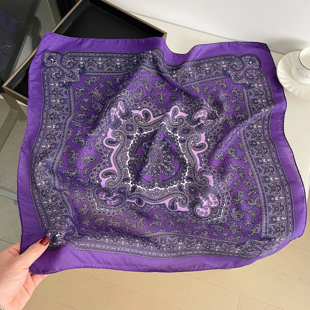 Women’s Square Scarf 70×70cm – Paisley Print Cotton Texture Shawl Headband & Neck Bandana