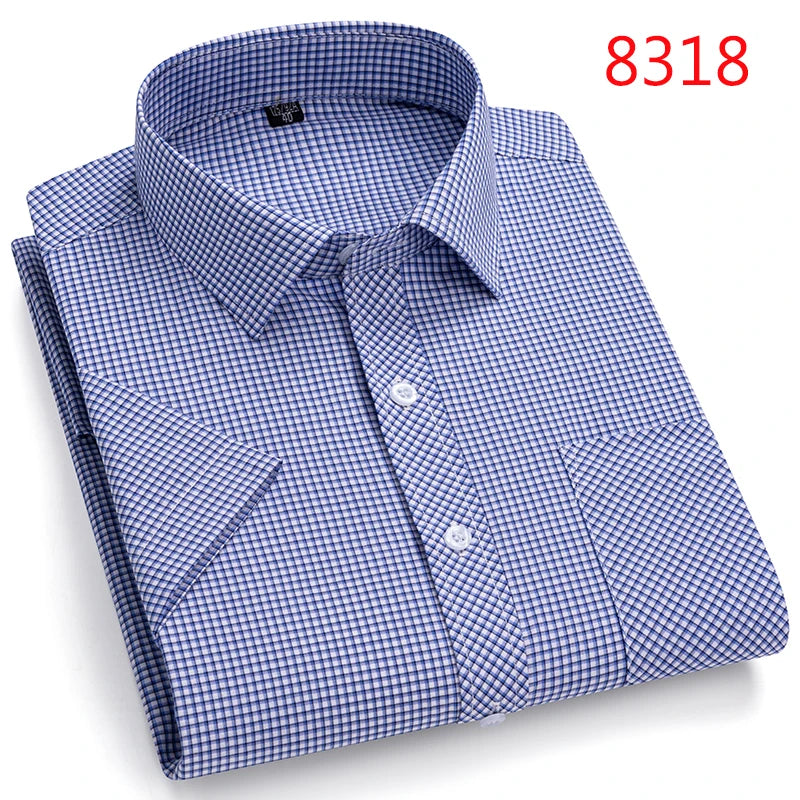 Men's Casual Cotton Plaid Shirt – Short Sleeve Summer Shirt, Elegant Business & Smart Dress Shirt, England Fashion Top