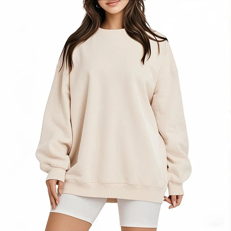 Women's Round Neck Pullover Sweatshirt - Loose Fit Long Sleeve Sports Casual Top for Spring/Autumn