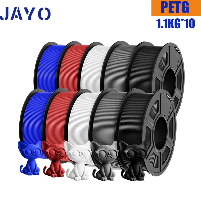 JAYO petg Filament 3d PETG 1.75mm 10Rolls Neatly Wound Toughness no bubbles 3D Printer Filament for FDM Muticolor 1.1KG /roll - trendingshoping.com