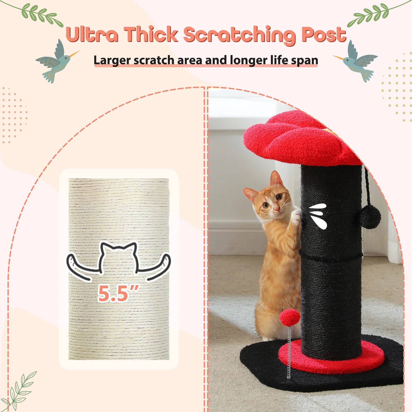 Flower Cat Scratching Post Small Cat Tree Tower Cat Scratcher for Indoor Cats with Super Thick Scratching Post Removable Cat Bed - trendingshoping.com