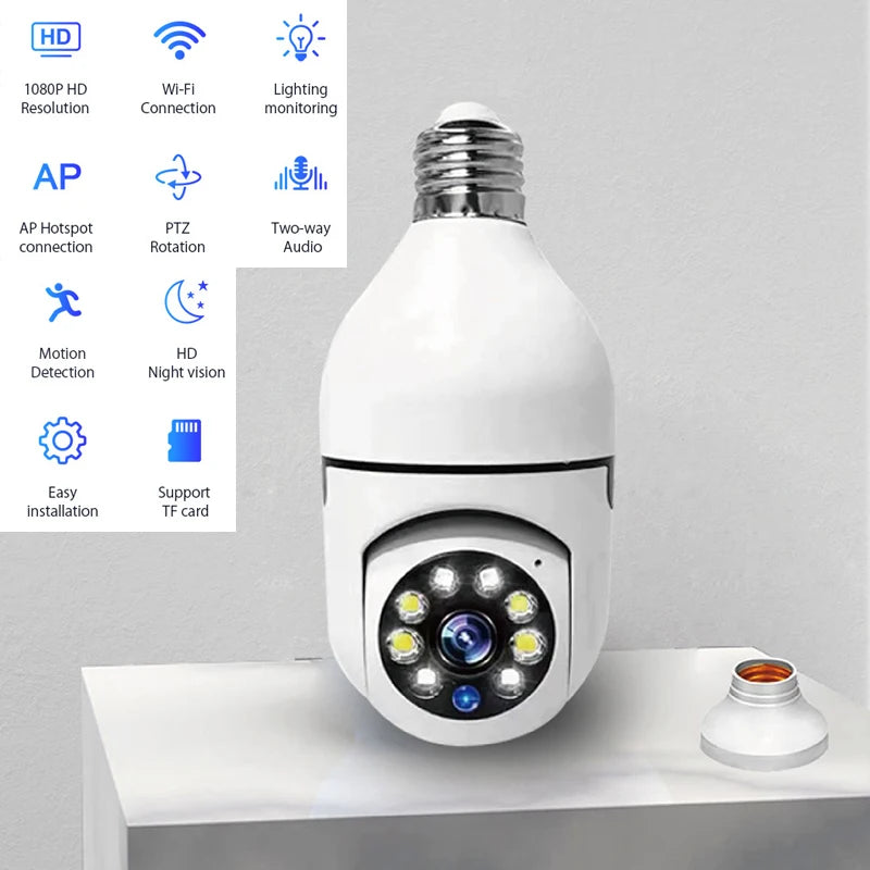 Smart Home E27 Wifi Bulb Surveillance Camera HD Night Vision Two Way Audio Motion Detection