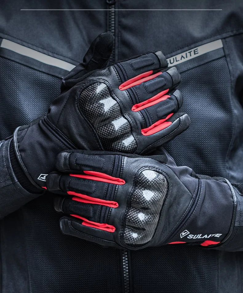 Waterproof Winter Motorcycle Gloves Genuine Goatskin Leather Warm Touch Screen