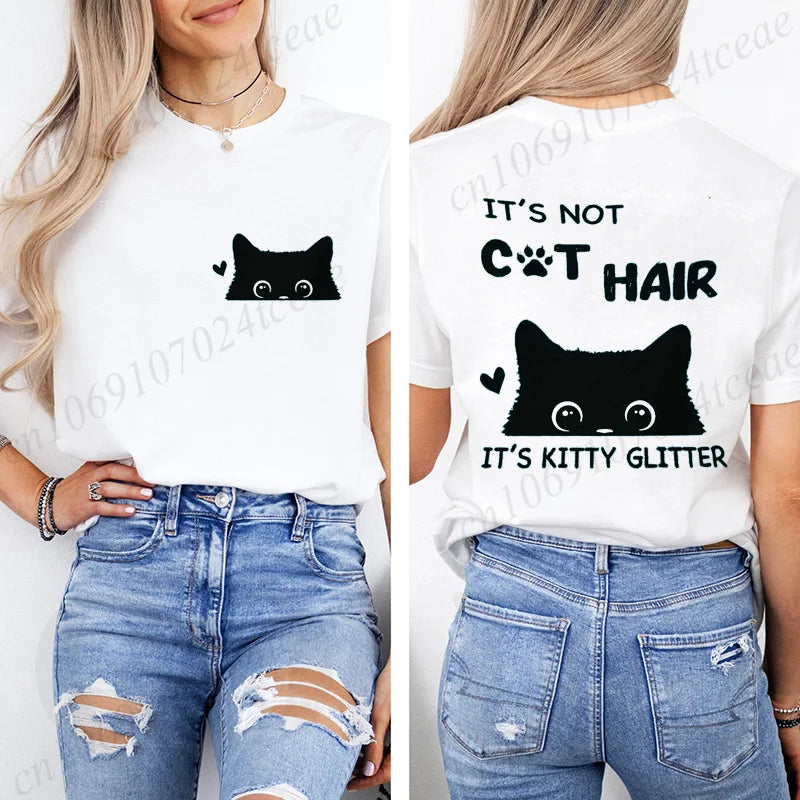 T-Shirts for Women Casual Clothing Crew Neck Tops Tees Spring Summer Top Short Sleeve It's Not Cat Hair Printed Women's T-Shirt