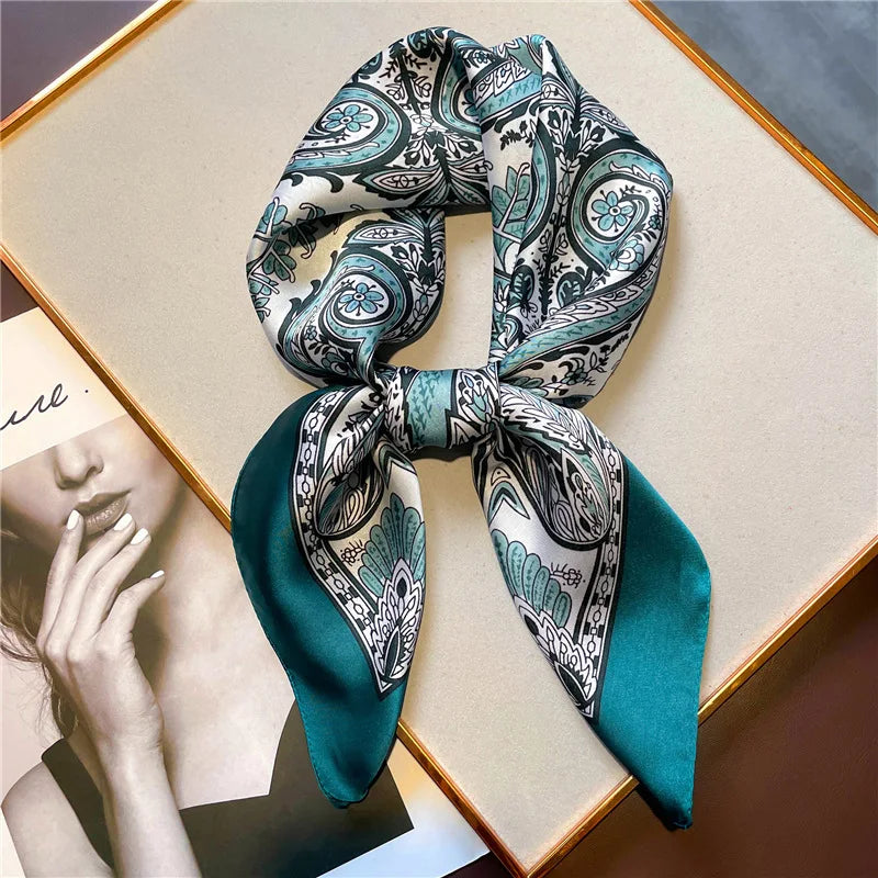 New Paisley Houndstooth Printed Square Scarf Coffee Color Thin Smooth Neck Scarf Vintage Style Sunscreen Headscarf For Women