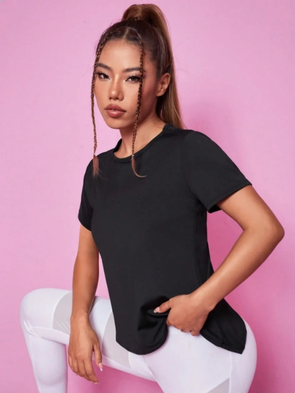 Yoga outfit women's summer sports T-shirt loose breathable quick drying top mesh back training fitness short sleeved