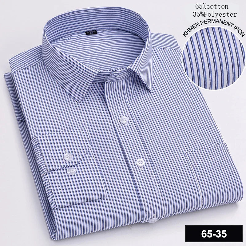 Men's Slim Fit Long Sleeve Shirt – Formal Plain Cotton Shirt with Single Pocket, Soft Plaid Office & Designer Tops"