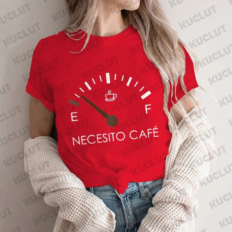 Spanish I Need Coffee Women T Shirt Short Sleeve O Neck Funny Casual Breathable Fashion Top
