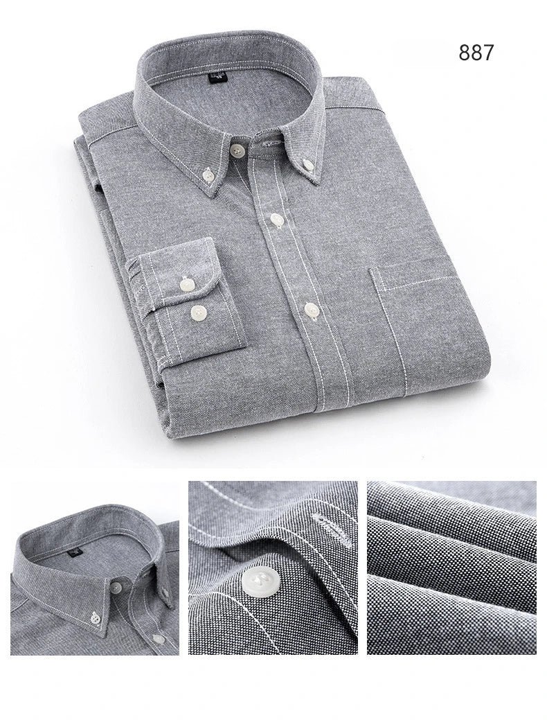 Men's Slim Fit Long Sleeve Shirt – Formal Plain Cotton Shirt with Single Pocket, Soft Plaid Office & Designer Tops"