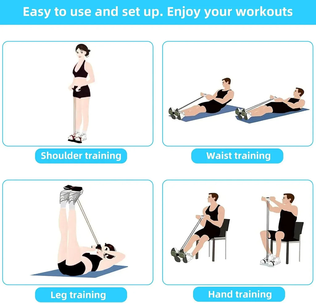 4 Level Resistance Band Tensioner Non Slip Handle Fitness Equipment for Abdominal and Yoga Training