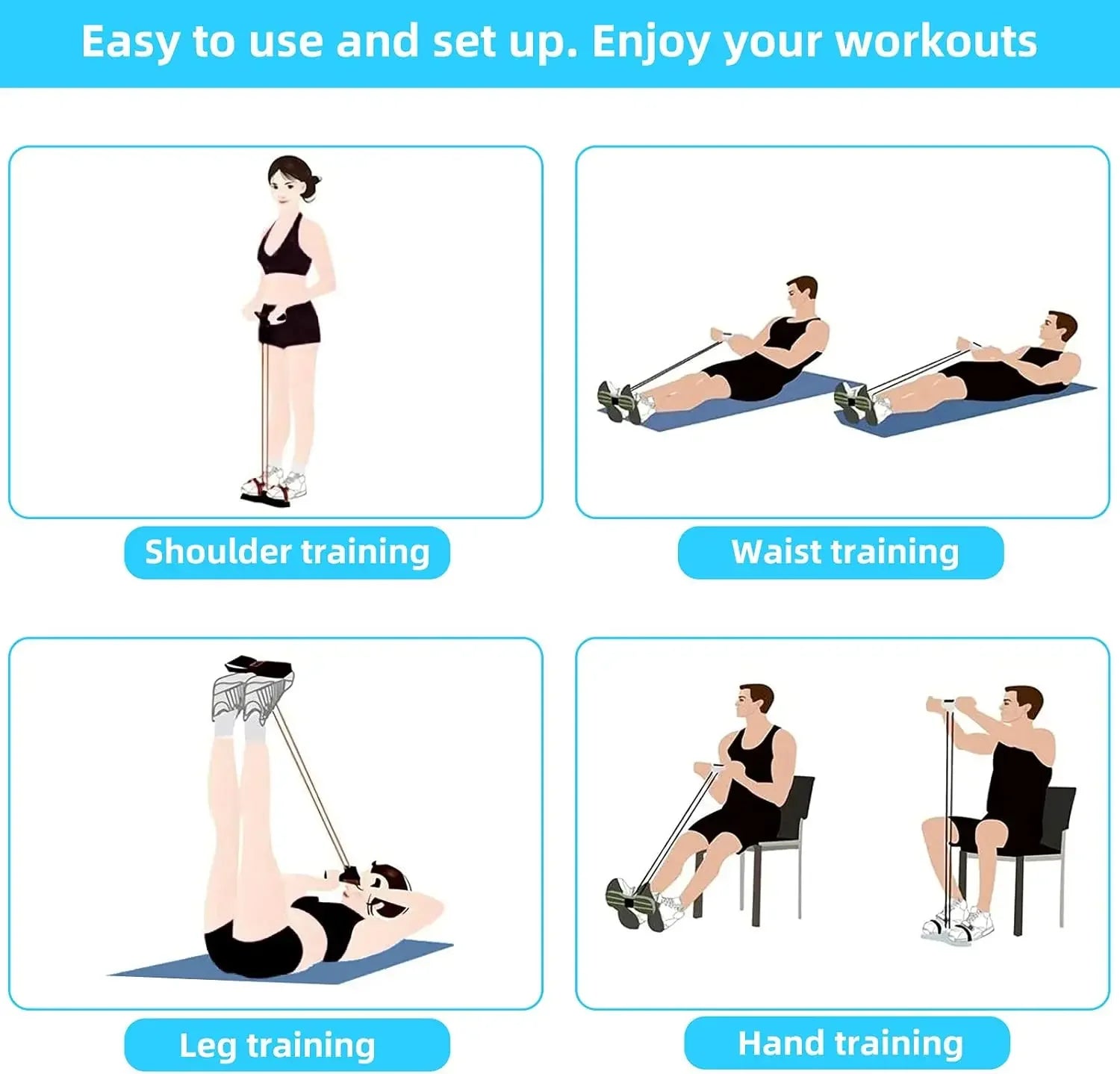 4 Level Resistance Band Tensioner Non Slip Handle Fitness Equipment for Abdominal and Yoga Training