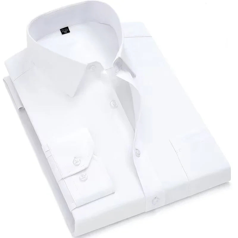 Men’s Long Sleeve Cotton Shirt Slim Fit Spring Autumn Casual Solid Color