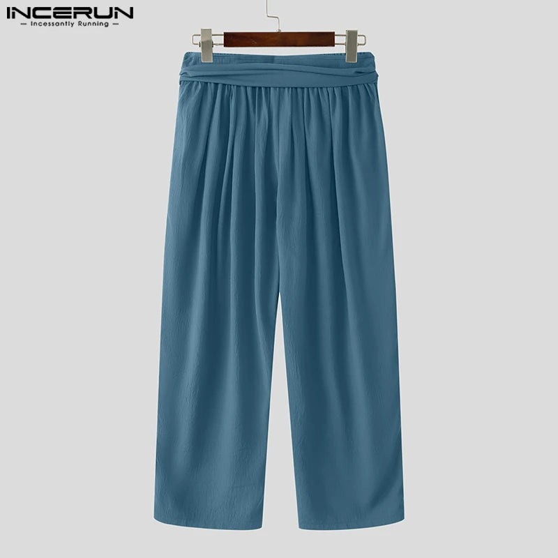 INCERUN Men's Pleated Harem Pants - Oversized Streetwear Trousers