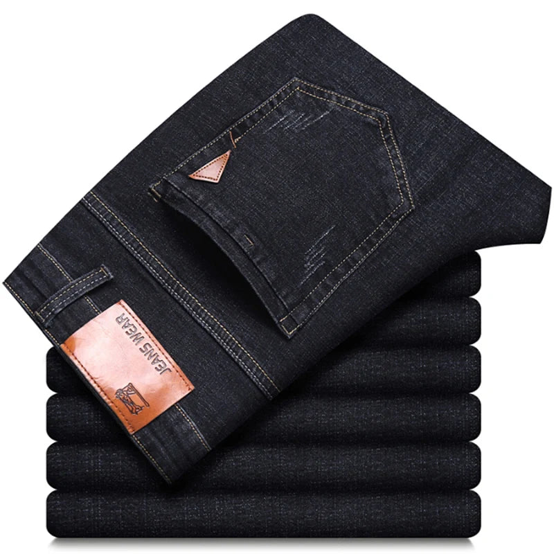 Men Fashion Straight Jeans 2024 New Stretch Slim Fit Comfortable Soft Business Denim Trousers Male Brand Clothing