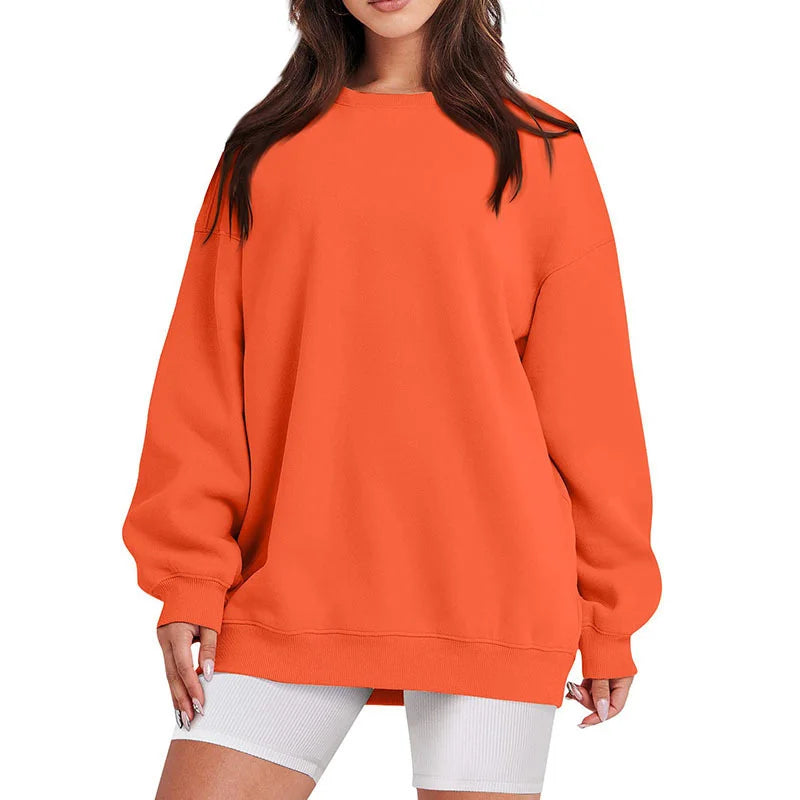 Women's Round Neck Pullover Sweatshirt - Loose Fit Long Sleeve Sports Casual Top for Spring/Autumn