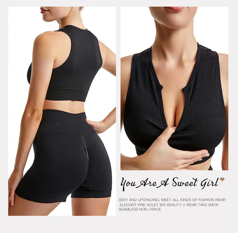 Women’s 2-Piece Seamless Yoga Set - High-Waist Leggings & Sports Bra Workout Suit