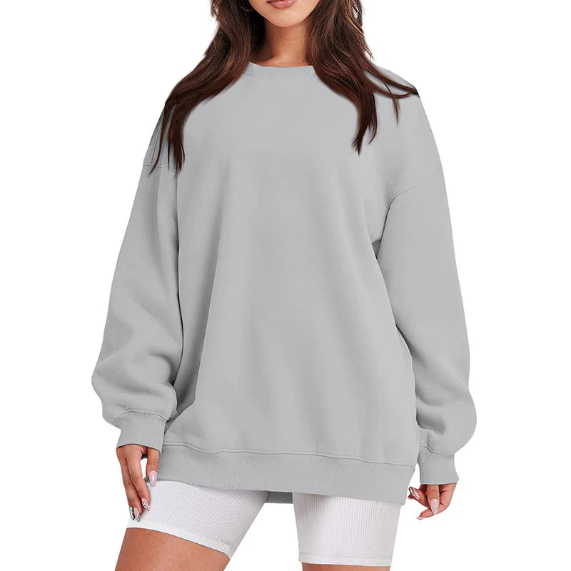 Women's Round Neck Pullover Sweatshirt - Loose Fit Long Sleeve Sports Casual Top for Spring/Autumn