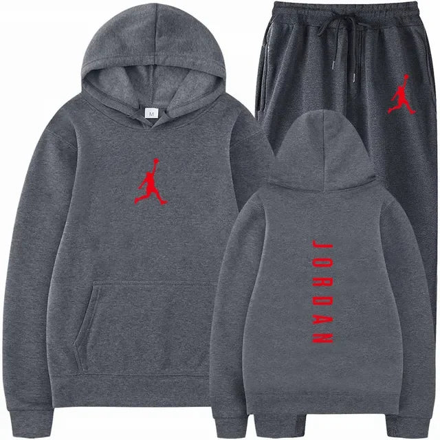 Men's Essential Winter Tracksuit - Heavyweight Solid Color Hoodie & Stretch Jogger Set - 2-Piece Urban Sportswear