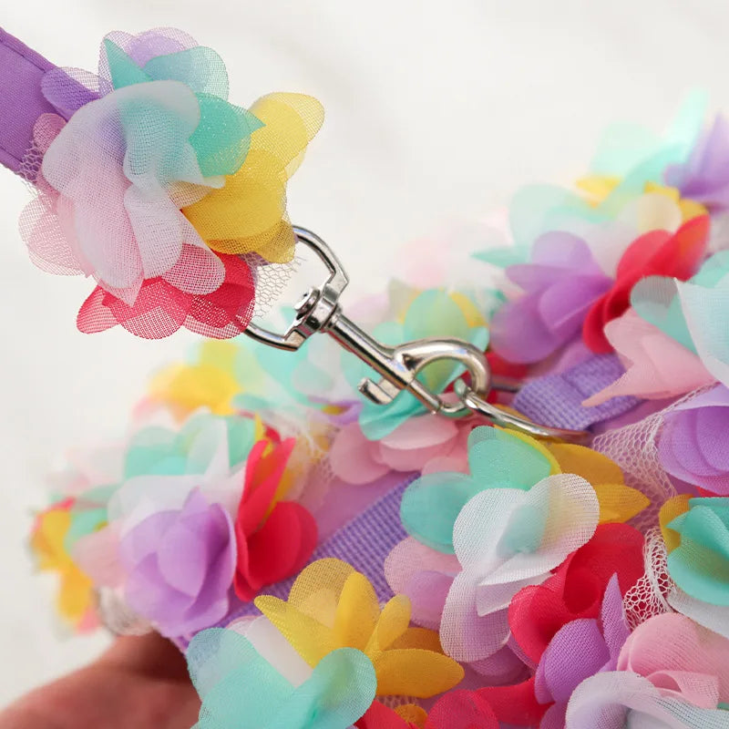 Dog Harness Leash Set Flower Decor for Small Dogs Cats