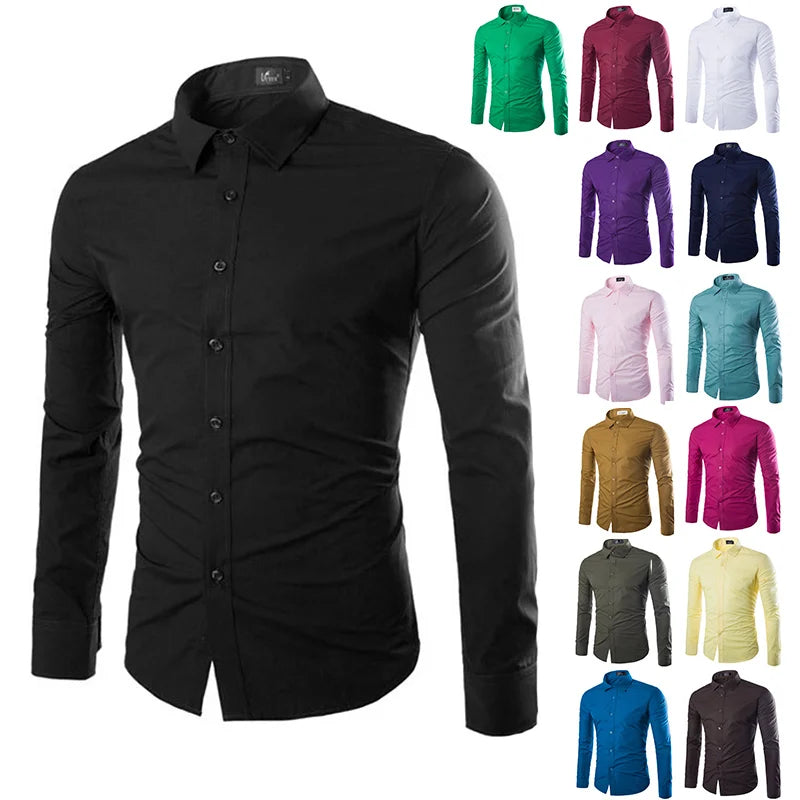 Men’s Solid Color Long Sleeve Casual Shirt Candy Color Fashion Shirt