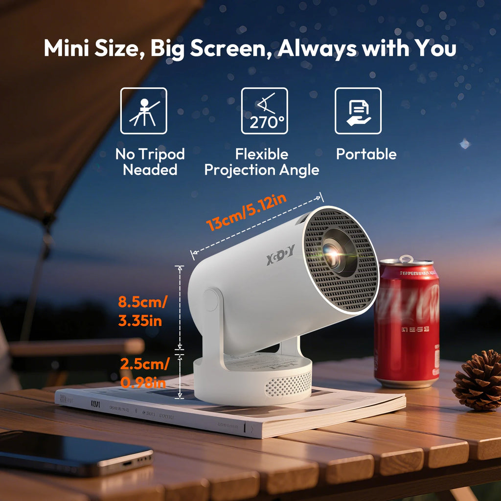 XGODY Projector Gimbal 3S Short Throw 4K Android 11 250ANSI Wifi6 Mini BT5.4 Projector Native 720P Home Cinema Outdoor Portable