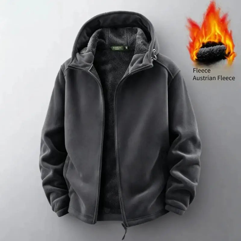 Men’s Fleece Hoodie Jacket 2025 New Thermal Warm Outdoor Sports Running Windproof Plus Size Coat for Men