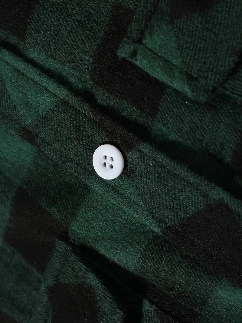 Men's Plaid Flannel Shirt – Long Sleeve Smart Casual Top with Two Chest Pockets, Spring & Autumn Style