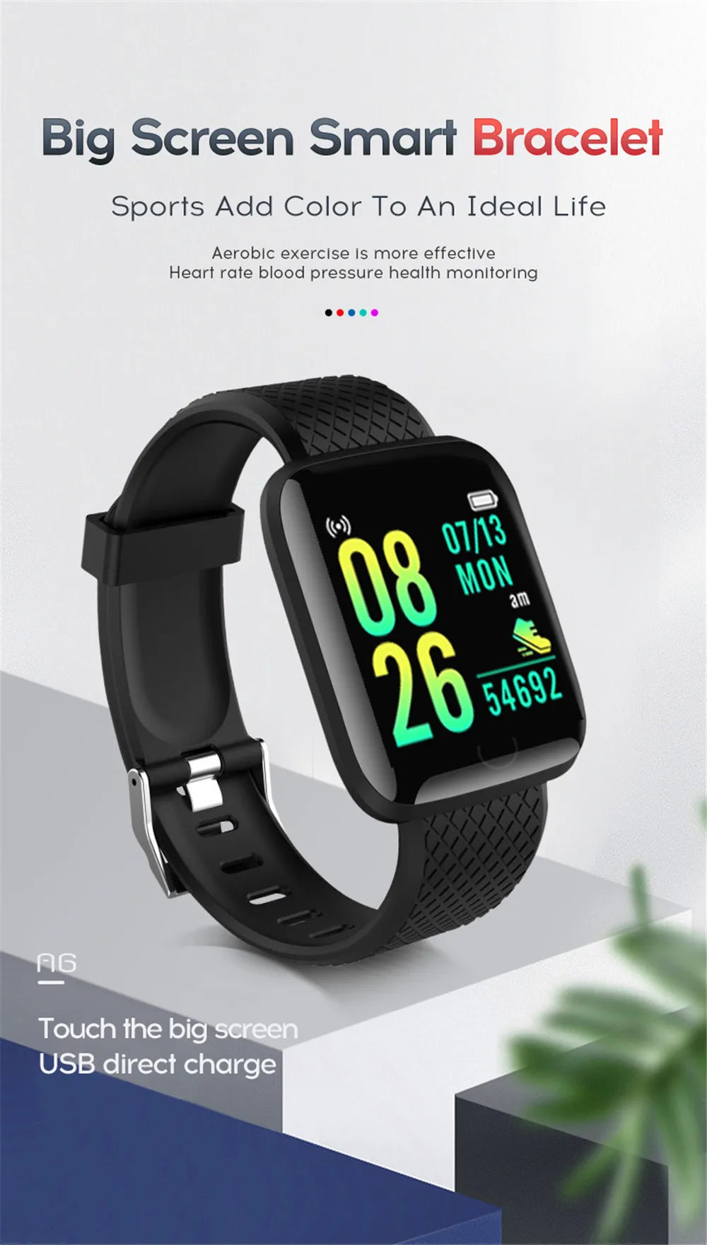 Smart Watch – Fitness Bracelet with Music Control, Message Display, Pedometer, Bluetooth Connect, 116 Smartwatch with Alarm & Weather